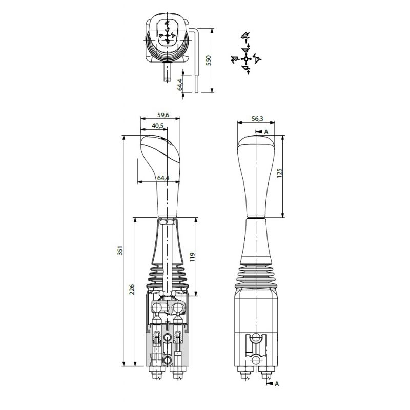 Kreuzhebel Kit mit Symbolik für Seilzugsteuerung SCF031 Walvoil